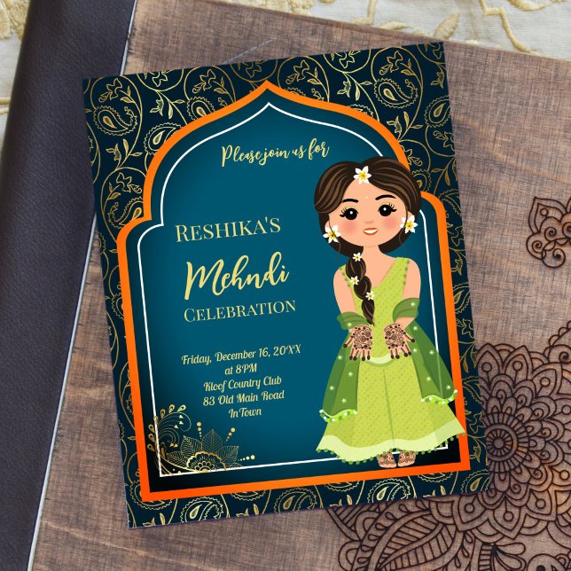 Mehndi Inde Arabian design turquoise budget invita (Créateur téléchargé)