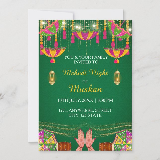 Mehndi Night Invitation card, Henna Invitation (Devant)