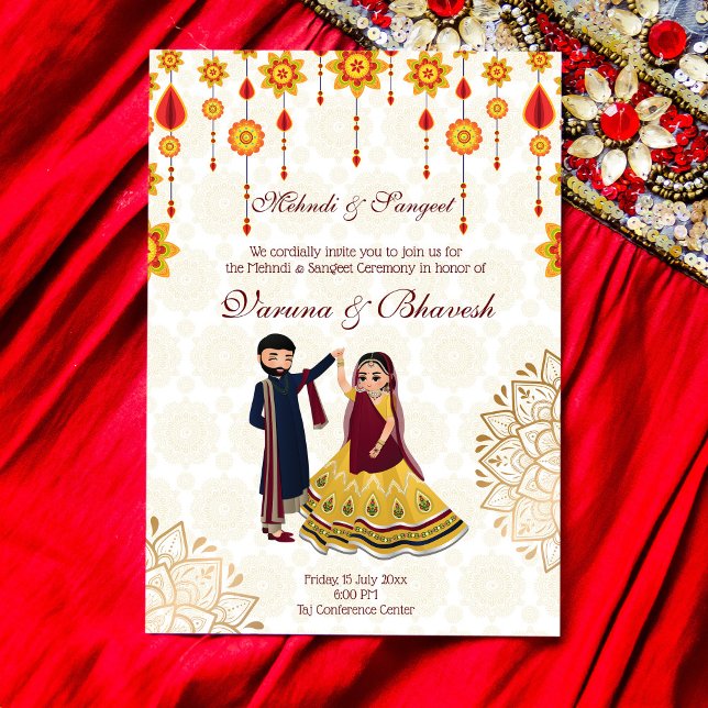 Mehndi sangeet invitation dansant mignon couple in (Créateur téléchargé)