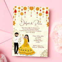 Mehndi sangeet invitation dansant mignon couple in