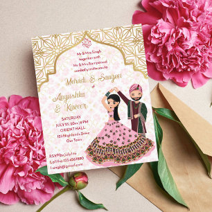 Mehndi sangeet rose mariage indien invitation budg