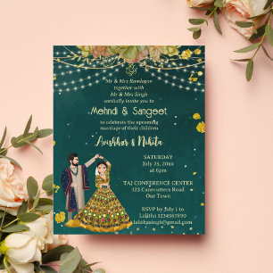 Mehndi sangeet vert invitation du budget du couple