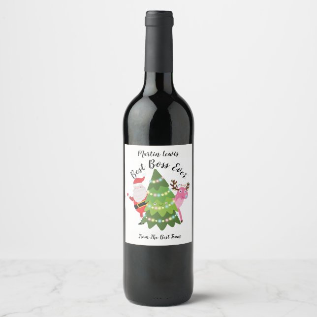 Meilleur Boss de noël étiquette de vin Personnalis (Devant)
