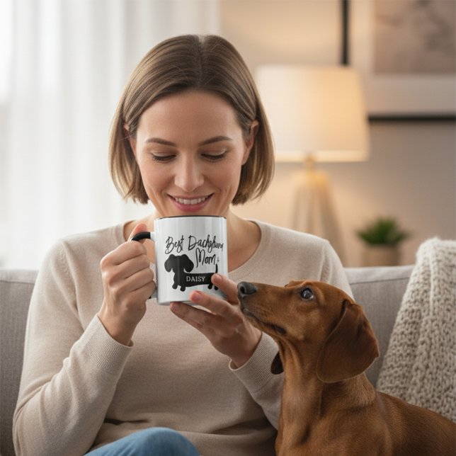 Meilleur Dachshund Maman Mug (Personalized Best Dachshund Mom Coffee Mug)