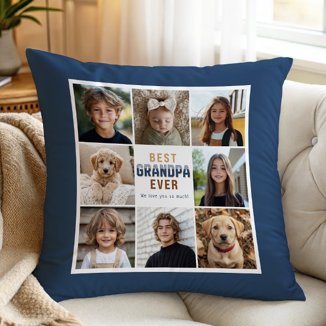 Meilleur Grand-Père 8 Photos Coussin Décoratif (Créateur téléchargé)