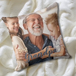 Meilleur Grand-Père Photo Cœur Famille Coussin