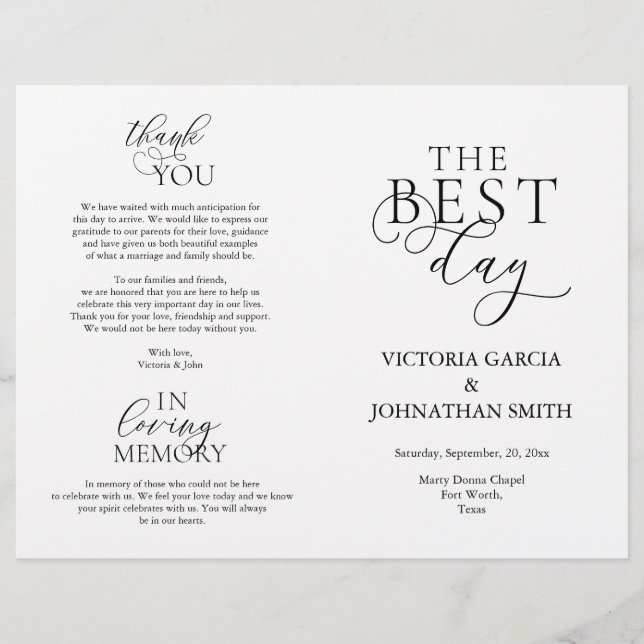 Meilleur Jour, Cérémonie Mariage Programme pliable (Devant)