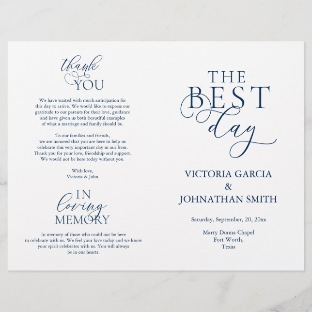 Meilleur Jour, Cérémonie Mariage Programmes pliabl (Devant)