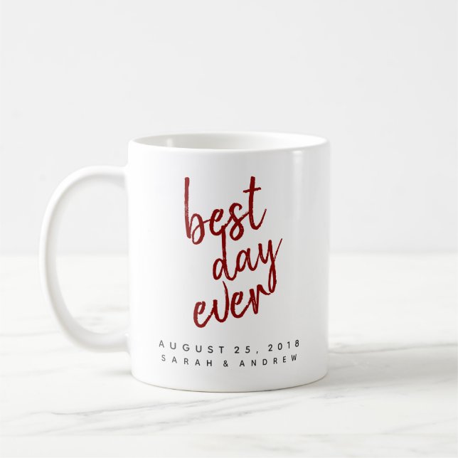 Meilleur Jour Jamais Rouge Mariage Café Mug (Gauche)