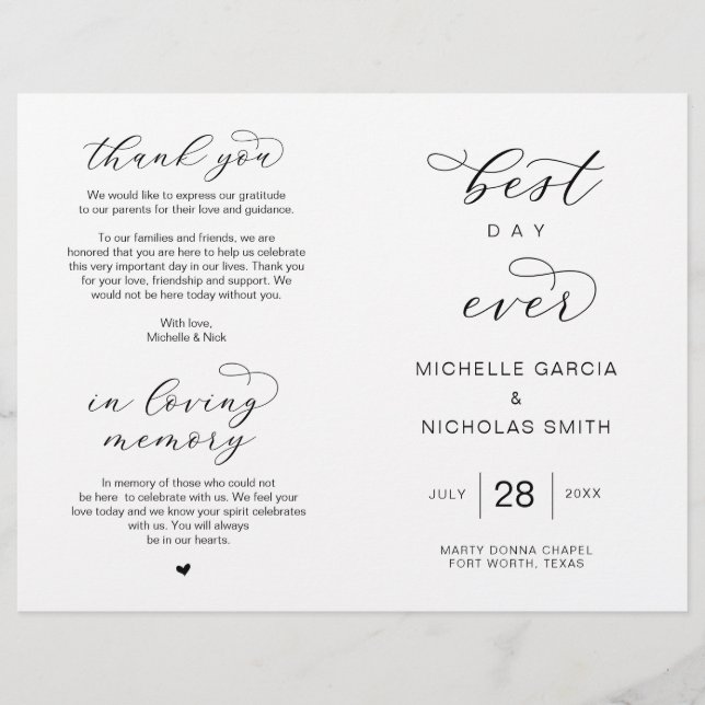 Meilleur Jour, Programmes de mariage pliables (Devant)