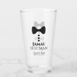 Meilleur Mariage de l'homme Favor Verre Tumbler<br><div class="desc">Ce tourbillon de verre amusant ou grand verre de bière est conçu comme un cadeau ou une faveur pour le Best Man à votre mariage. Il présente une image d'une cravate noire avec trois boutons. Le texte dit "Meilleur Homme" et a un espace pour son nom ainsi que les noms...</div>