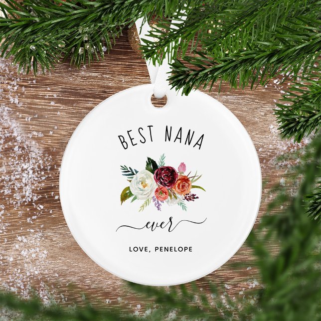 Meilleur Nana | Photo florale tendance Boho Bourgo (A sweet and simple keepsake for your nana, this Christmas ornament features your favorite photo)