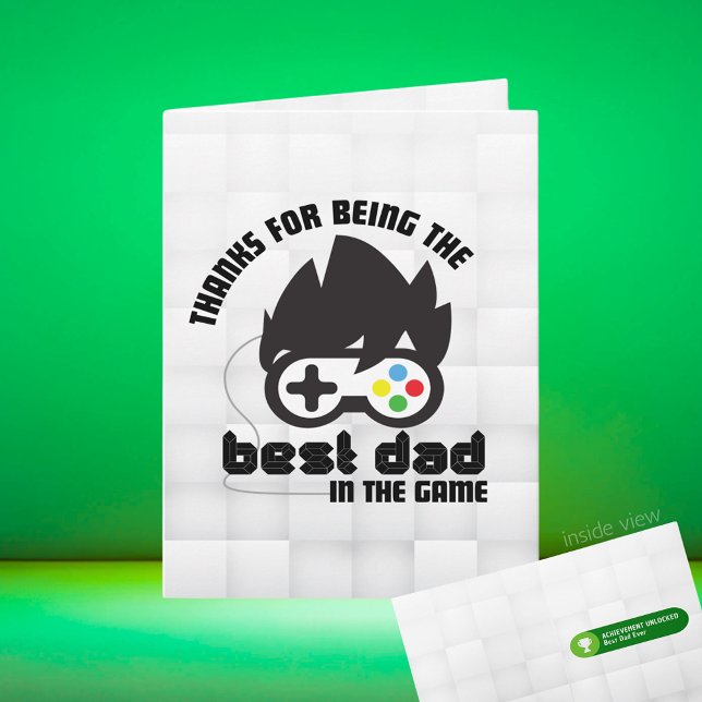 Meilleur papa du jeu Meilleure carte de vœux pliab (Best Dad in the Game Black, White, Grey Video Game Folding Greeting Card for Birthday / Father's Day)