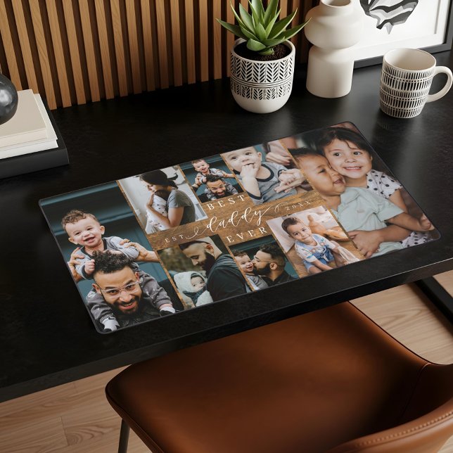 Meilleur papa Jamais Rustique Woodgrain Photo Coll (Best Daddy Ever Rustic Woodgrain Photo Collage Desk Mat)