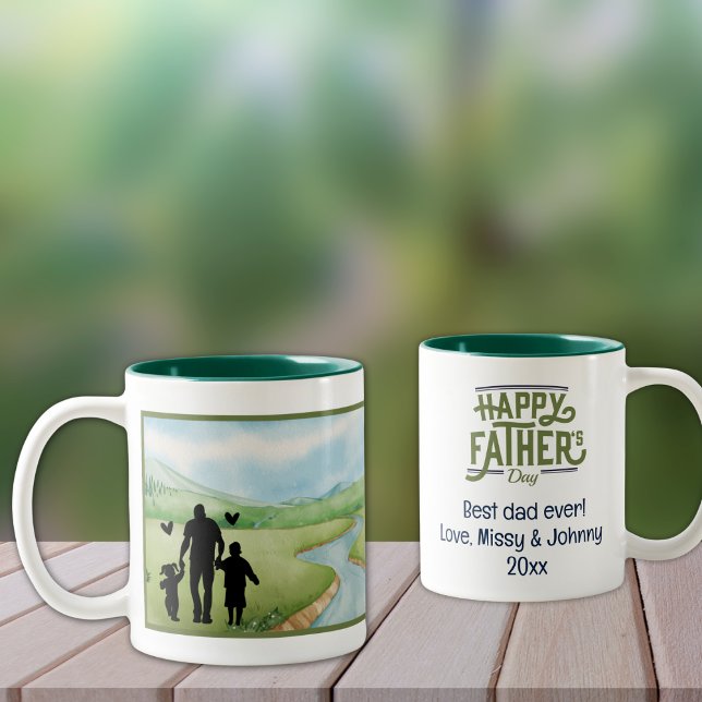 Meilleur papa ! Mug à café à deux tons (Personalize to add your names/dates.  Customize to change text, color, or text style. )
