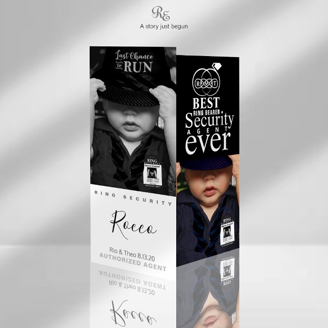 Meilleur Porteur de bague jamais Carte photo (Ring Bearer ring security photo keepsake card, Shown with "last Chance to Run" baseball cap.)