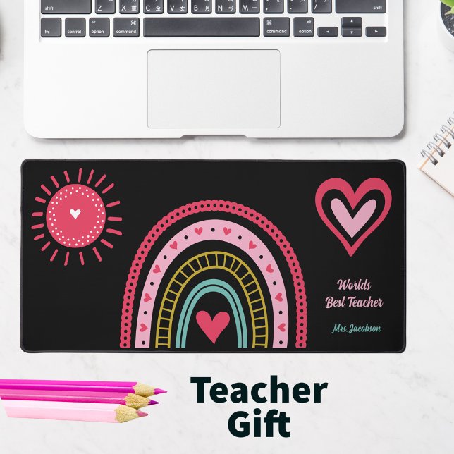 Meilleur Professeur Rose Arc-en-Ciel (Teacher Gift - Rainbow and Hearts monogrammed with name)