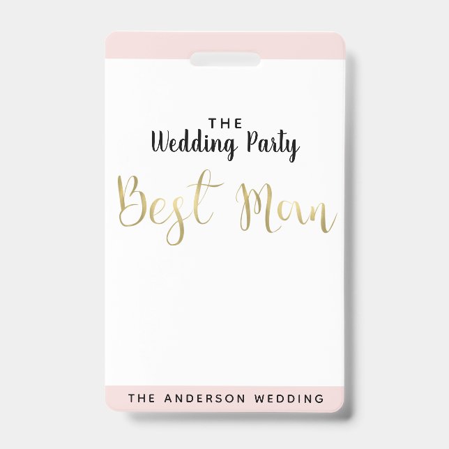 Meilleur Témoin Badge de Passage VIP Mariage Or (Avant)