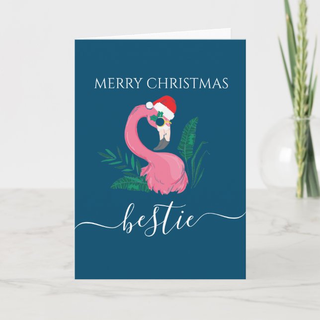 Meilleure amie Joyeux Noël carte flamant rose de f (Devant)