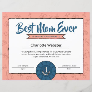 Meilleure Maman Certificat de Parent Prix de la Fê