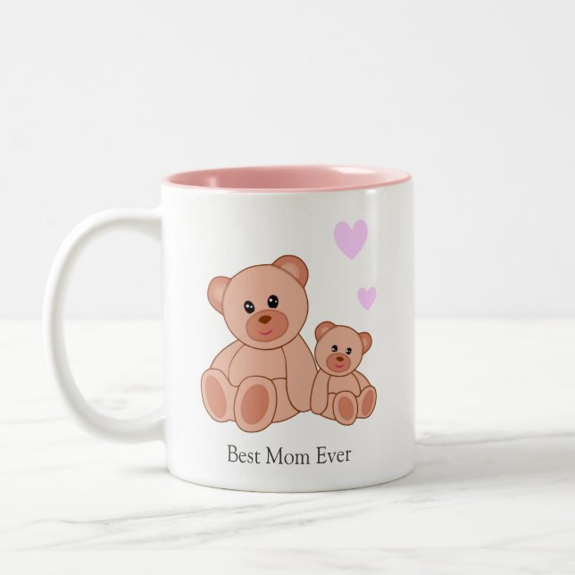 Meilleure Maman & Cœurs sur Mug Café Deux Tons Bla (Gauche)