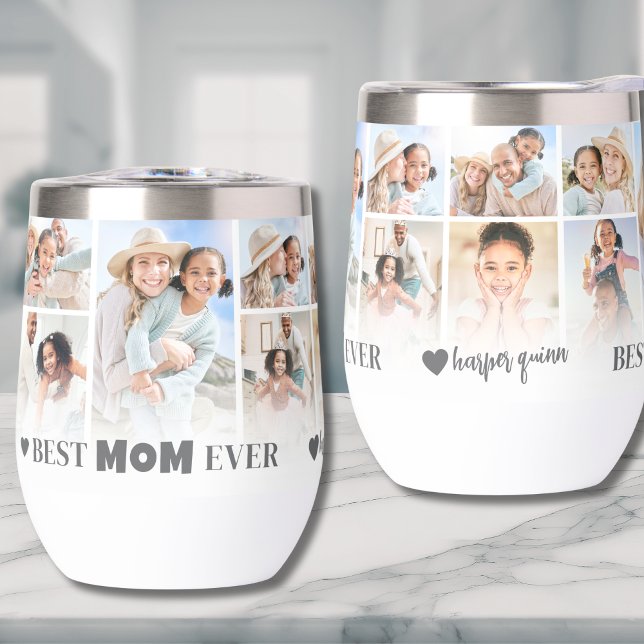 Meilleure Maman Collage de Photos Fête des Mères (Best Mom Photo Collage Mothers Day Thermal Wine Tumbler)