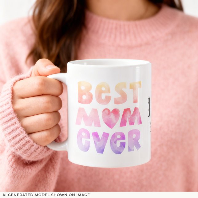 Meilleure Maman du Monde Mug Personnalisé (An 11 oz mug is shown, add name and choose size and mug style.)