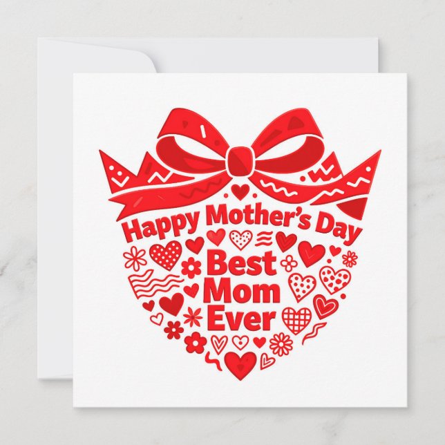 Meilleure Maman Ever Cœurs, Nœud Rouge Mignon Fête (Devant)