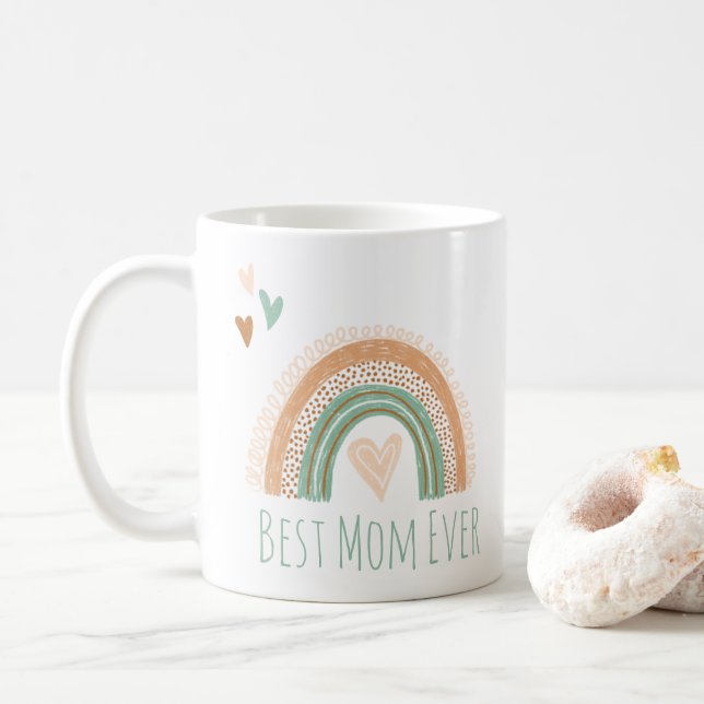 Meilleure maman jamais Boho Rainbow Coffee Mug (Avec donut)