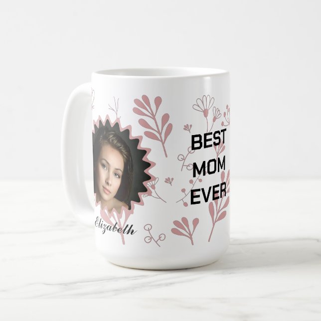 Meilleure maman jamais | Floral Nom photo Mug blan (Devant gauche)