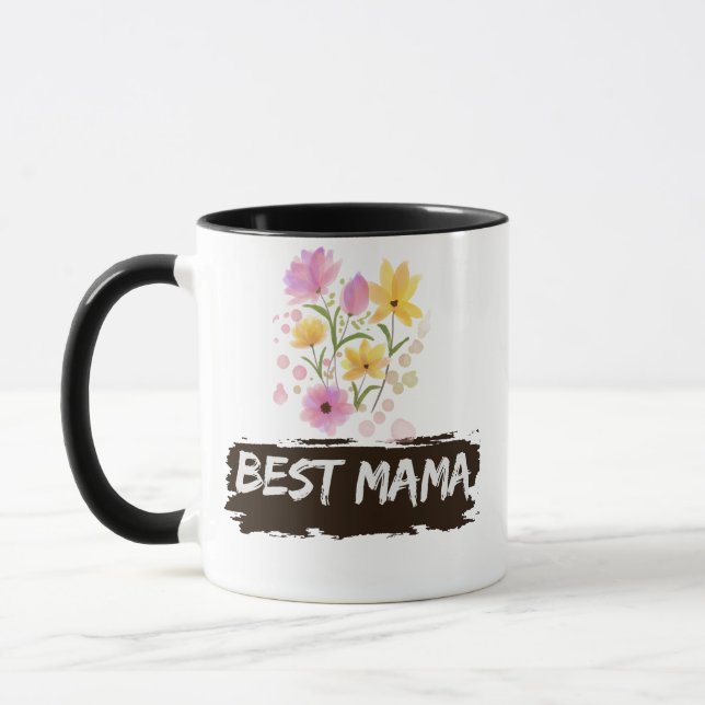 Meilleure Maman Mug Café Fleurs Aquarelle (Gauche)