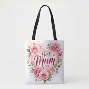 Meilleure Maman Sac Design Cœur Fleurs Aquarelle
