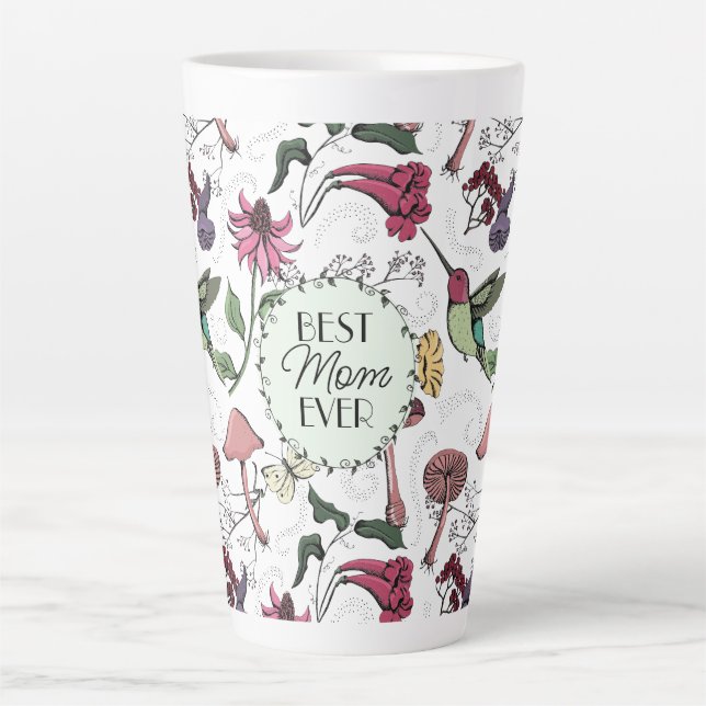 Meilleure Mère Mug Latte Fleurie Colibri  (Devant)