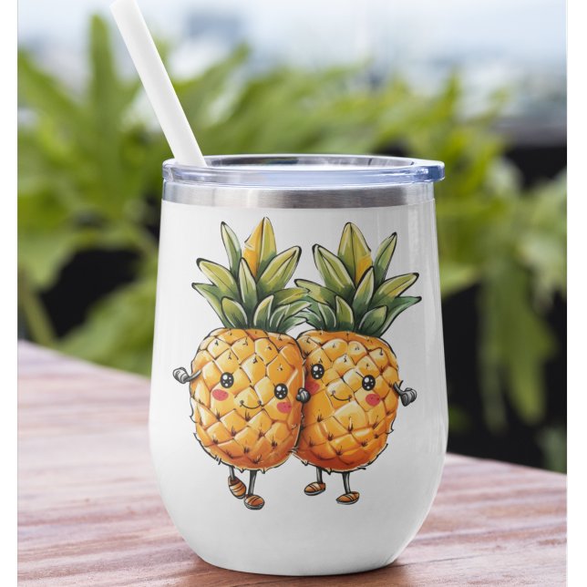Meilleurs amis Ananas Kawaii Fruit été (Best friend pineapple thermal wine tumbler personalize the BFF names Cute Kawaii cup)