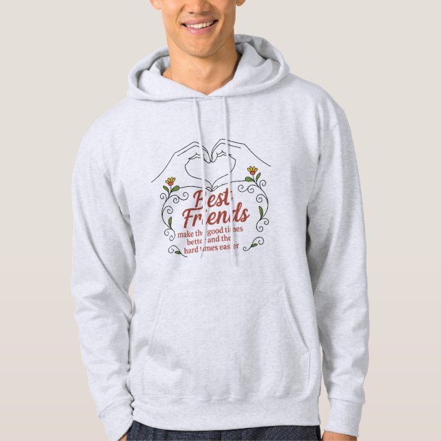 Meilleurs amis cœur mains floral pullover à capuch (Devant)