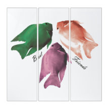 Meilleurs amis Trois poissons colorés Amitié Art