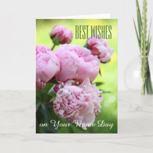 Meilleurs voeux, carte de jour nom pink peonies