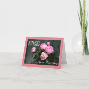 Meilleurs voeux, nom carte jour pink pivoines sur