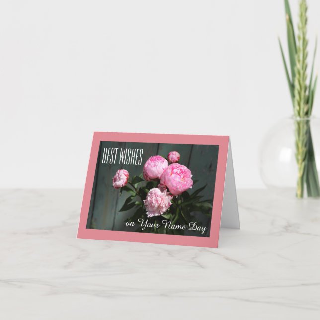 Meilleurs voeux, nom carte jour pink pivoines sur  (Devant)