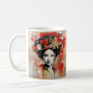 Mélange de médias japonais geisha café tasse