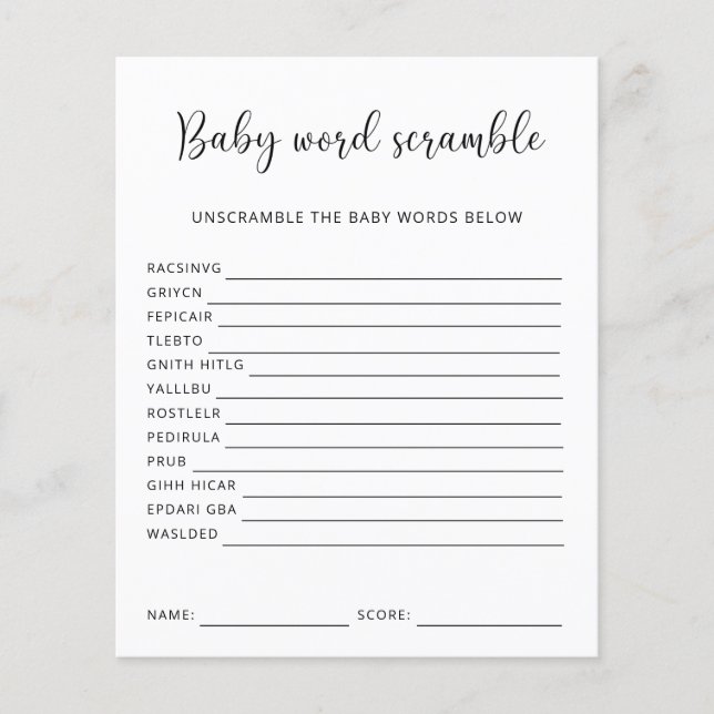 Mélange de mots de bébé | Jeu de Baby Shower (Devant)