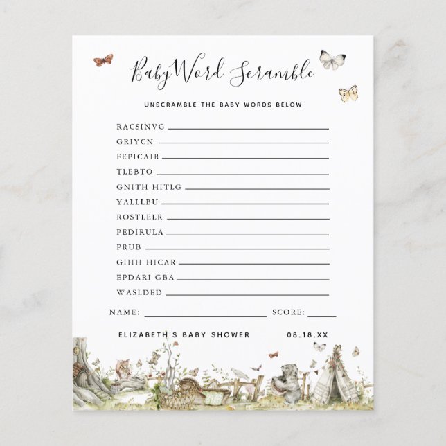 Mélange de mots pour bébé | Jeu de baby shower (Devant)