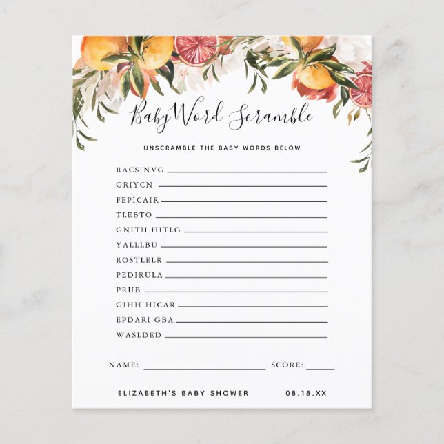 Mélange de mots pour bébé | Jeu de baby shower (Devant)