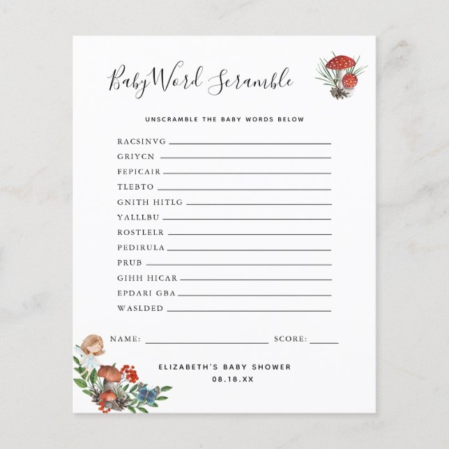 Mélange de mots pour bébé | Jeu de baby shower (Devant)