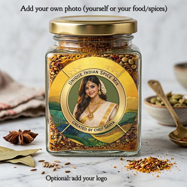 Mélange d'épices indiennes Chef élégant Étiquette  (Elegant Chef Indian Spice Mix Custom Food Label)