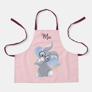 Mélange lapin et lunettes Nom personnalisé Tablier