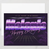 Melanie prénom carte rétro lilas pour anniversaire