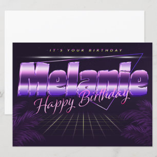 Melanie prénom carte rétro lilas pour anniversaire