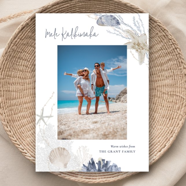 Mele Kalikimaka Carte photo de vacances sur la côt (Mele Kalikimaka Coastal Holiday Photo Card)