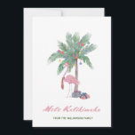 Mele Kalikimaka Flamant rose Rose À Santa Hat<br><div class="desc">Mele Kalikimaka Flamant rose rose à Santa Hat et décoration de palmiers. Les modèles textuels sont configurés pour que vous puissiez customiser et personnaliser la carte. Si vous souhaitez modifier la couleur ou le style de la police,  cliquez sur l'onglet personnaliser à la fin du modèle.</div>